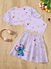 Carregar imagem no visualizador da galeria, Crop con blusa y pollera lila de Stitch
