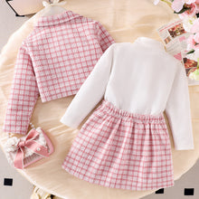 Cargar imagen en el visor de la galería, Blusa blanca cuello alto con bolero y pollera de hilo cuadrille
