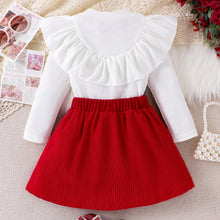 Carregar imagem no visualizador da galeria, Blusa blanca con volados y pollera tableada roja
