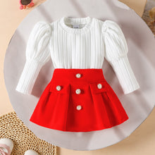 Cargar imagen en el visor de la galería, Blusa blanco con mangas abullonadas y pollera
