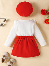 Cargar imagen en el visor de la galería, Blusa blanco con flores, pollera con moño y boina
