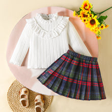 Carregar imagem no visualizador da galeria, Blusa blanco con volados y pollera cuadrille tableado

