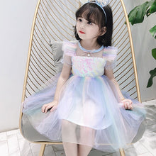 Cargar imagen en el visor de la galería, Vestido con mangas transparente, lentejuelas y tutu colorido con brillo
