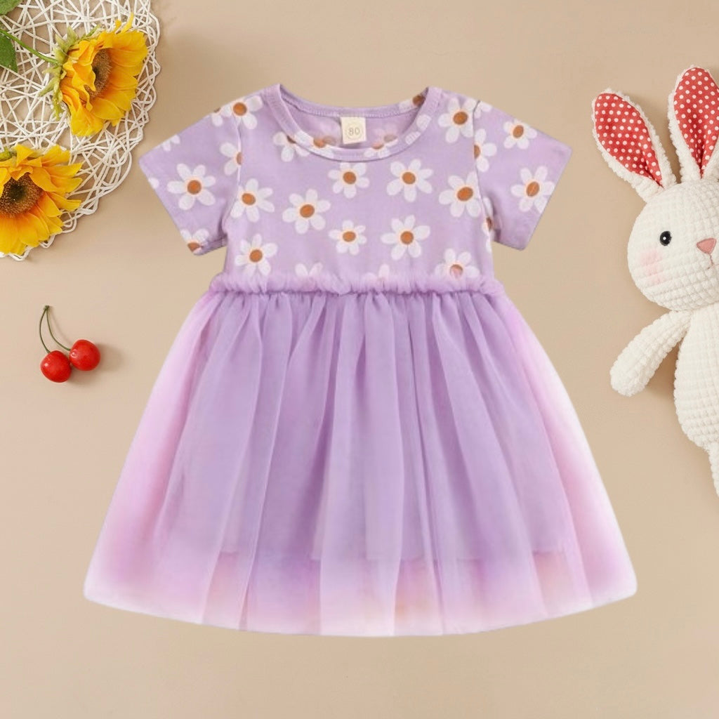 Vestido lila de margaritas con tul