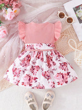Carregar imagem no visualizador da galeria, Vestido rosa acanalado con estampa de flores y cinto
