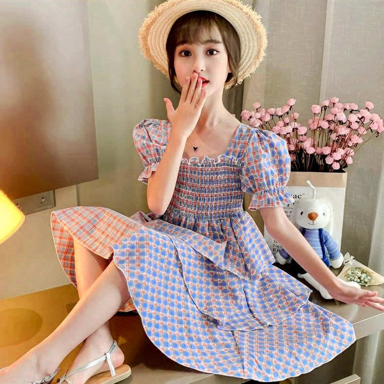 Vestido cuadrille engomado con falda escalonada