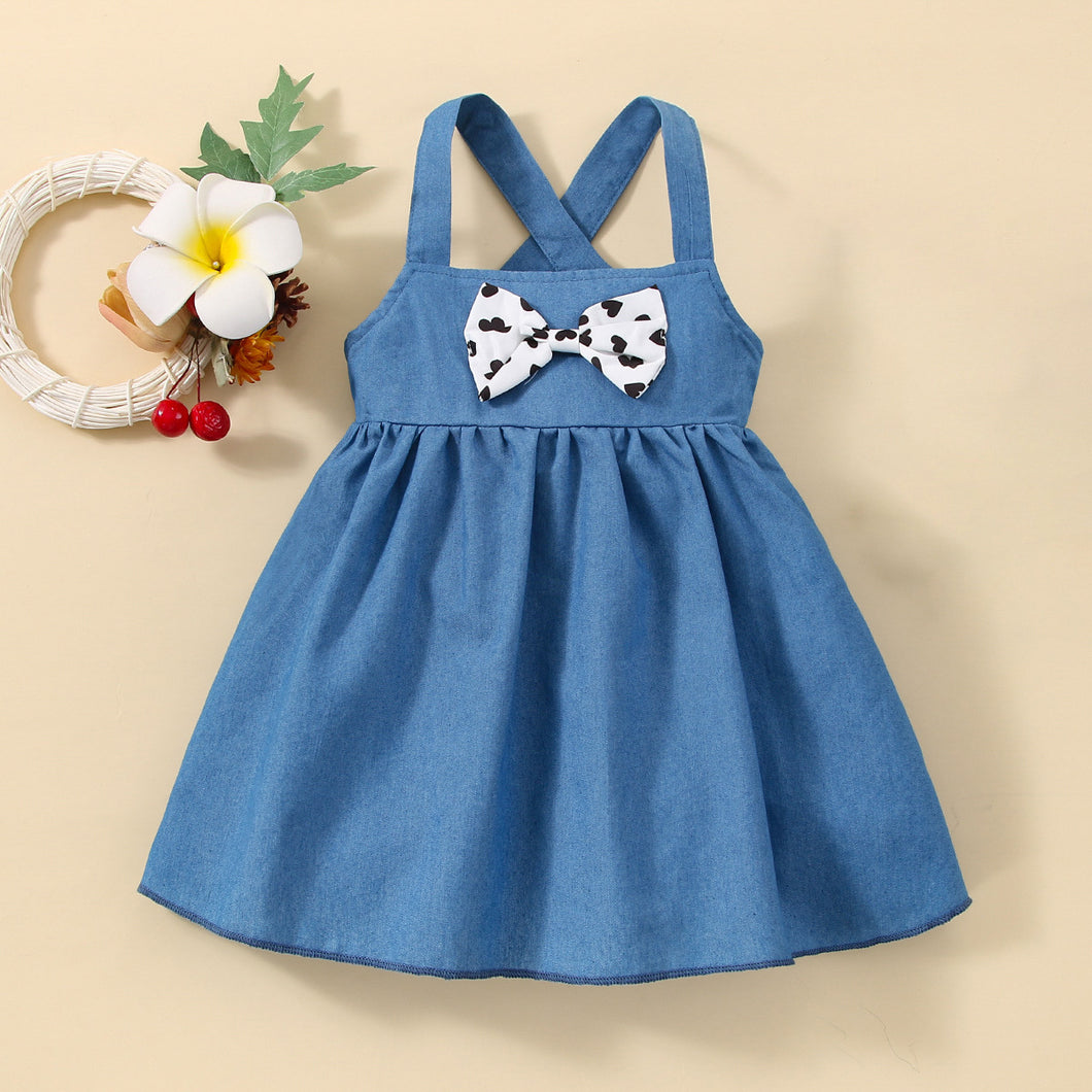 Vestido tipo jeans con espalda cruzada y moño