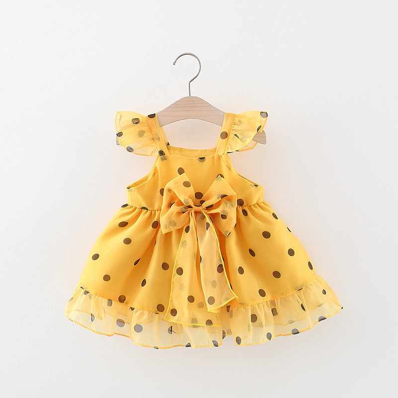 Vestido con motas y volados de  tul con moño