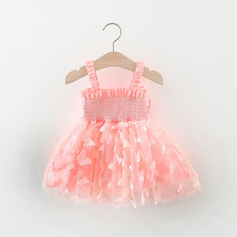Vestido engomado con falda de tul con mariposas y alas