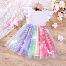 Cargar imagen en el visor de la galería, Vestido de unicornio con volado y falda de tul  colorido
