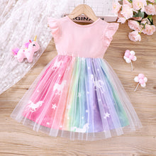 Cargar imagen en el visor de la galería, Vestido de unicornio con volado y falda de tul  colorido
