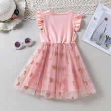 Carregar imagem no visualizador da galeria, Vestido rosa con volado y falda de tul con estampas de corazones
