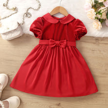 Cargar imagen en el visor de la galería, Vestido bordo con cuello de bebé y cinto con moño
