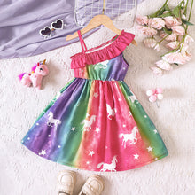 Carregar imagem no visualizador da galeria, Vestido colorido con estampas de unicornio y volados
