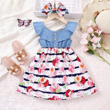 Carregar imagem no visualizador da galeria, Vestido con volado y falda con estampas de flores con vincha
