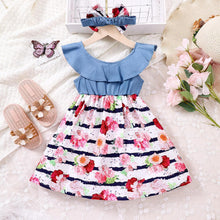 Carregar imagem no visualizador da galeria, Vestido con volado y falda con estampas de flores con vincha
