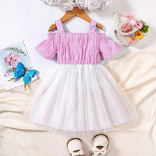 Carregar imagem no visualizador da galeria, Vestido a rayas con hombro recto y falda blanco de tul
