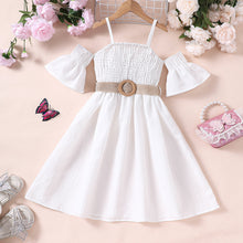 Carregar imagem no visualizador da galeria, Vestido engomado con mangas rectas y cinto

