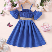 Carregar imagem no visualizador da galeria, Vestido engomado con mangas rectas y cinto
