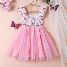 Carregar imagem no visualizador da galeria, Vestido blanco con estampas de flores y falda de tul rosa

