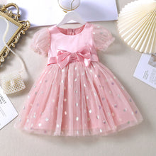 Carregar imagem no visualizador da galeria, Vestido rosa con mangas abullonadas y falda de tul con motas
