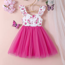 Cargar imagen en el visor de la galería, Vestido blanco con estampas de flores y falda de tul pink
