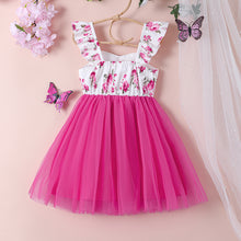 Cargar imagen en el visor de la galería, Vestido blanco con estampas de flores y falda de tul pink
