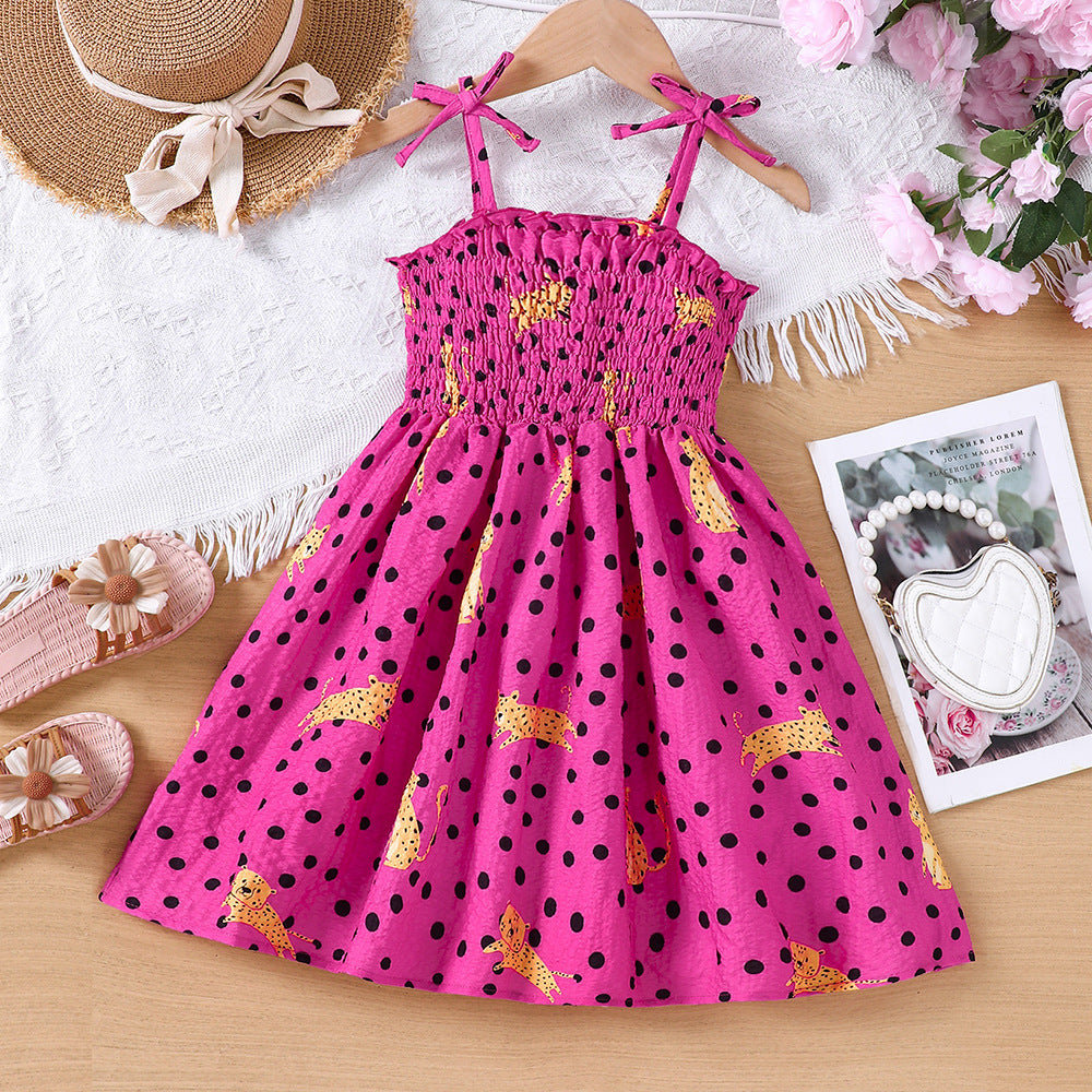 Vestido engomado pink con motas y estampas de leopardos