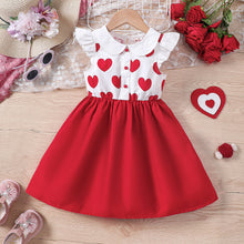 Carregar imagem no visualizador da galeria, Vestido blanco con estampas de corazones y falda rojo
