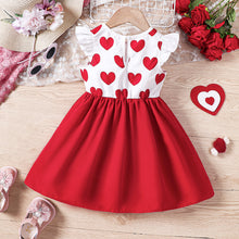 Carregar imagem no visualizador da galeria, Vestido blanco con estampas de corazones y falda rojo

