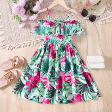 Carregar imagem no visualizador da galeria, Vestido con hombros rectos, estampas de flores y hojas
