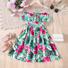 Carregar imagem no visualizador da galeria, Vestido con hombros rectos, estampas de flores y hojas
