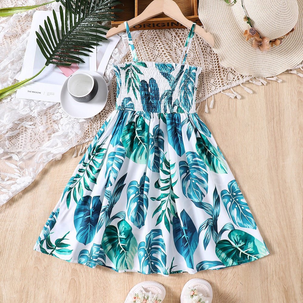 Vestido engomado con estampas de hojas verdes