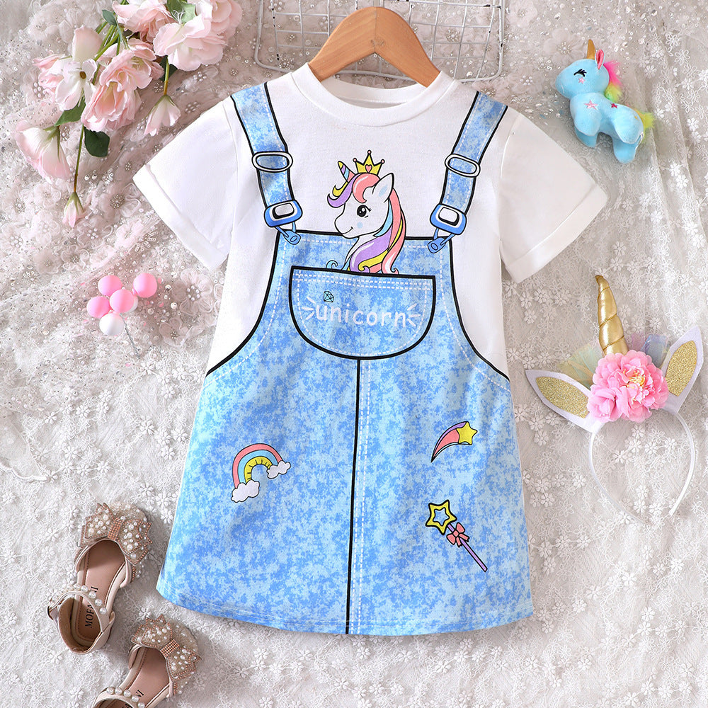 Remera vestido blanco con estampas de unicornio