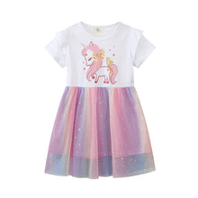 Cargar imagen en el visor de la galería, Vestido blanco de unicornio con falda de tul colorido
