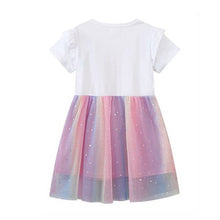 Cargar imagen en el visor de la galería, Vestido blanco de unicornio con falda de tul colorido
