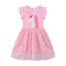 Carregar imagem no visualizador da galeria, Vestido rosa de unicornio y falda de tul  con brillo
