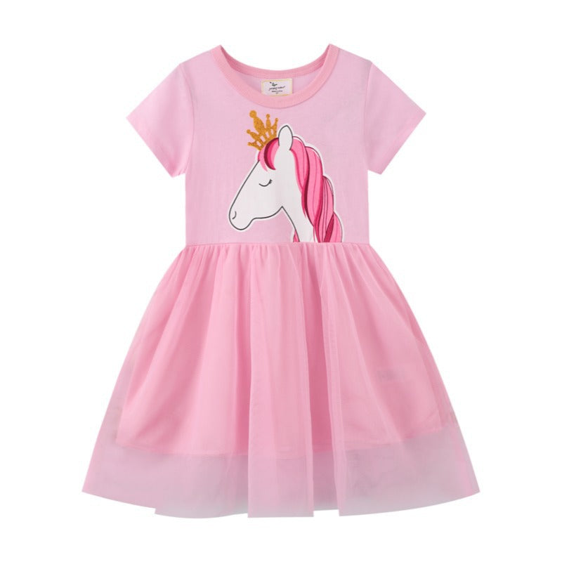 Vestido rosa de unicornio y falda de tul