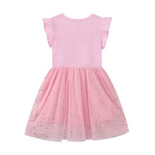 Carregar imagem no visualizador da galeria, Vestido rosa de unicornio y falda de tul con brillo dorado
