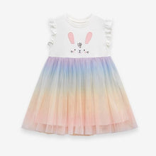 Cargar imagen en el visor de la galería, Vestido blanco de conejo con falda colorida de tul
