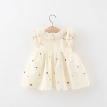 Carregar imagem no visualizador da galeria, Vestido crema con volados y bordados de flores
