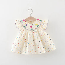 Carregar imagem no visualizador da galeria, Vestido crema con motas coloridas y bordados de flores
