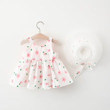Carregar imagem no visualizador da galeria, Vestido blanco con detalles de flores y sombrero

