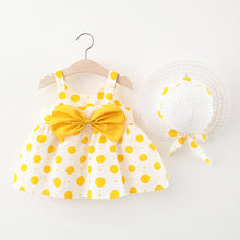 Carregar imagem no visualizador da galeria, Vestido blanco con motas, moño grande y sombrero
