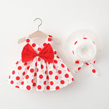 Carregar imagem no visualizador da galeria, Vestido blanco con motas, moño grande y sombrero
