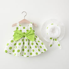 Carregar imagem no visualizador da galeria, Vestido blanco con motas, moño grande y sombrero

