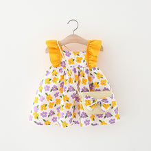 Carregar imagem no visualizador da galeria, Vestido con estampas de flores con volados y cartera
