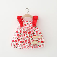 Carregar imagem no visualizador da galeria, Vestido con estampas de flores con volados y cartera
