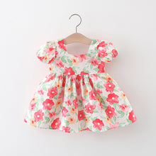 Carregar imagem no visualizador da galeria, Vestido con estampas de flores, mangas abullonadas y moño
