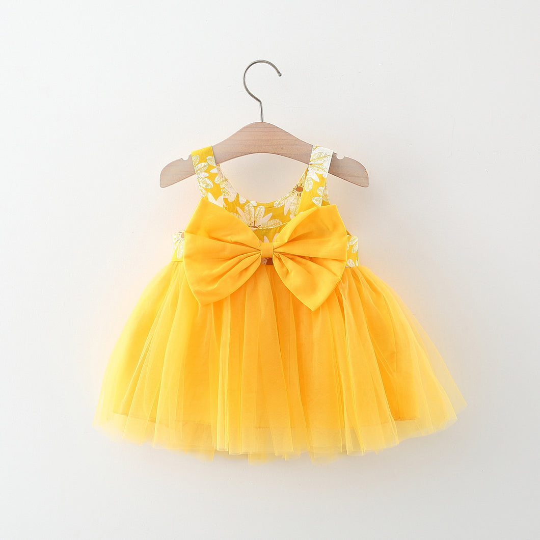 Vestido de tul con estampas de flores y moño